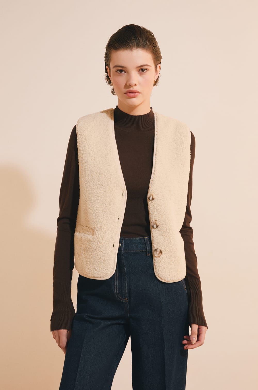 Veste sans manches effet sherpa;${refinementColor}