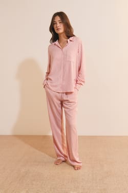Chemise de pyjama &agrave; rayures;${refinementColor}