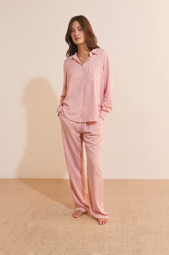 Chemise de pyjama &agrave; rayures;${refinementColor}