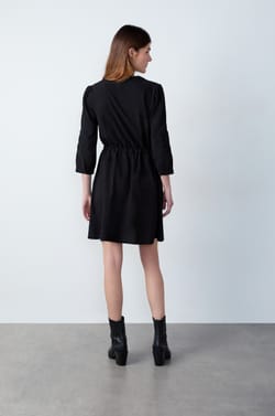 Short dress with embroidered sleeves;${refinementColor}