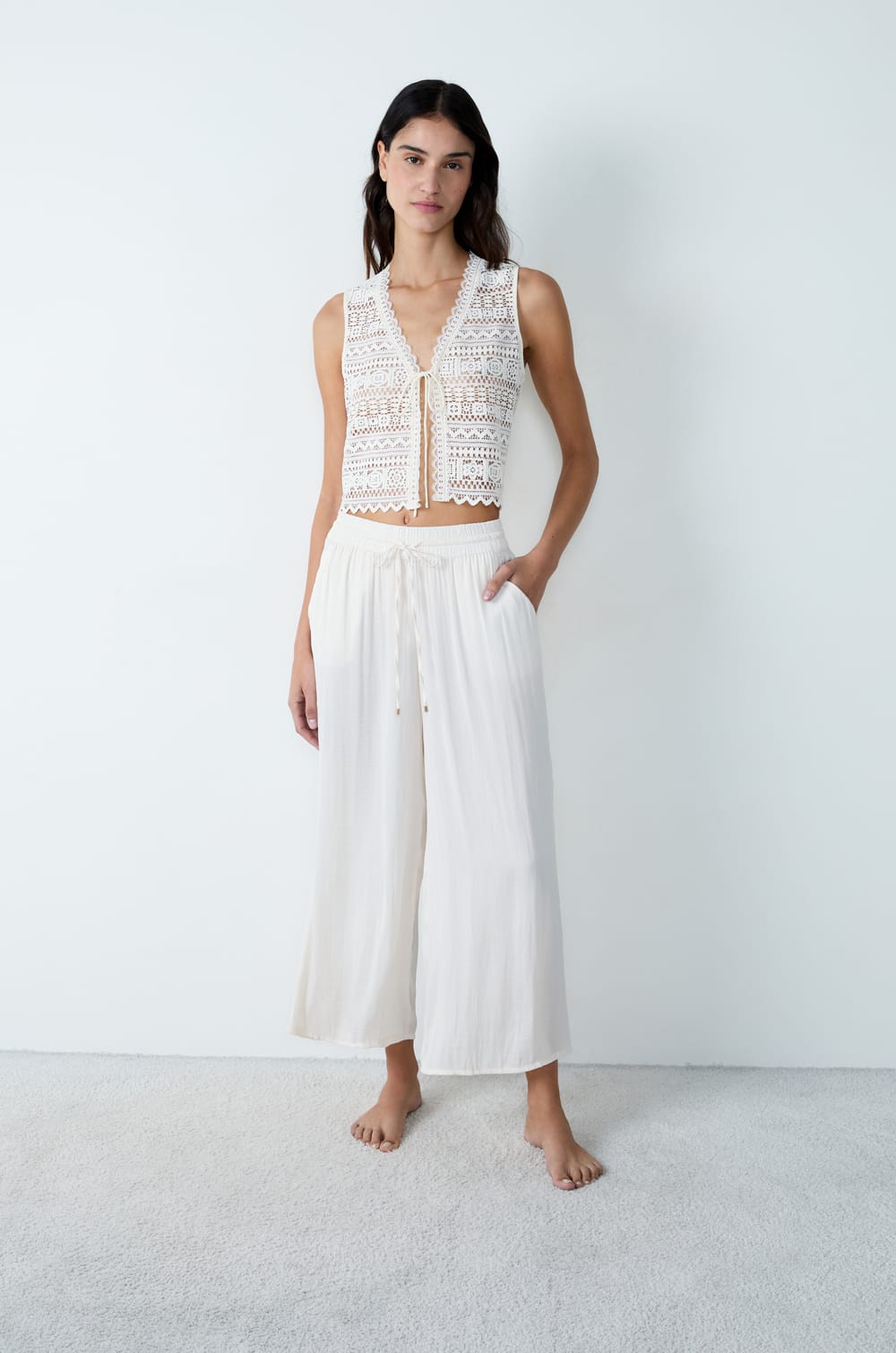 Lace Tank Top with Tie;${refinementColor}