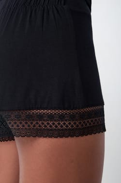 Flared pyjama shorts with lace details;${refinementColor}