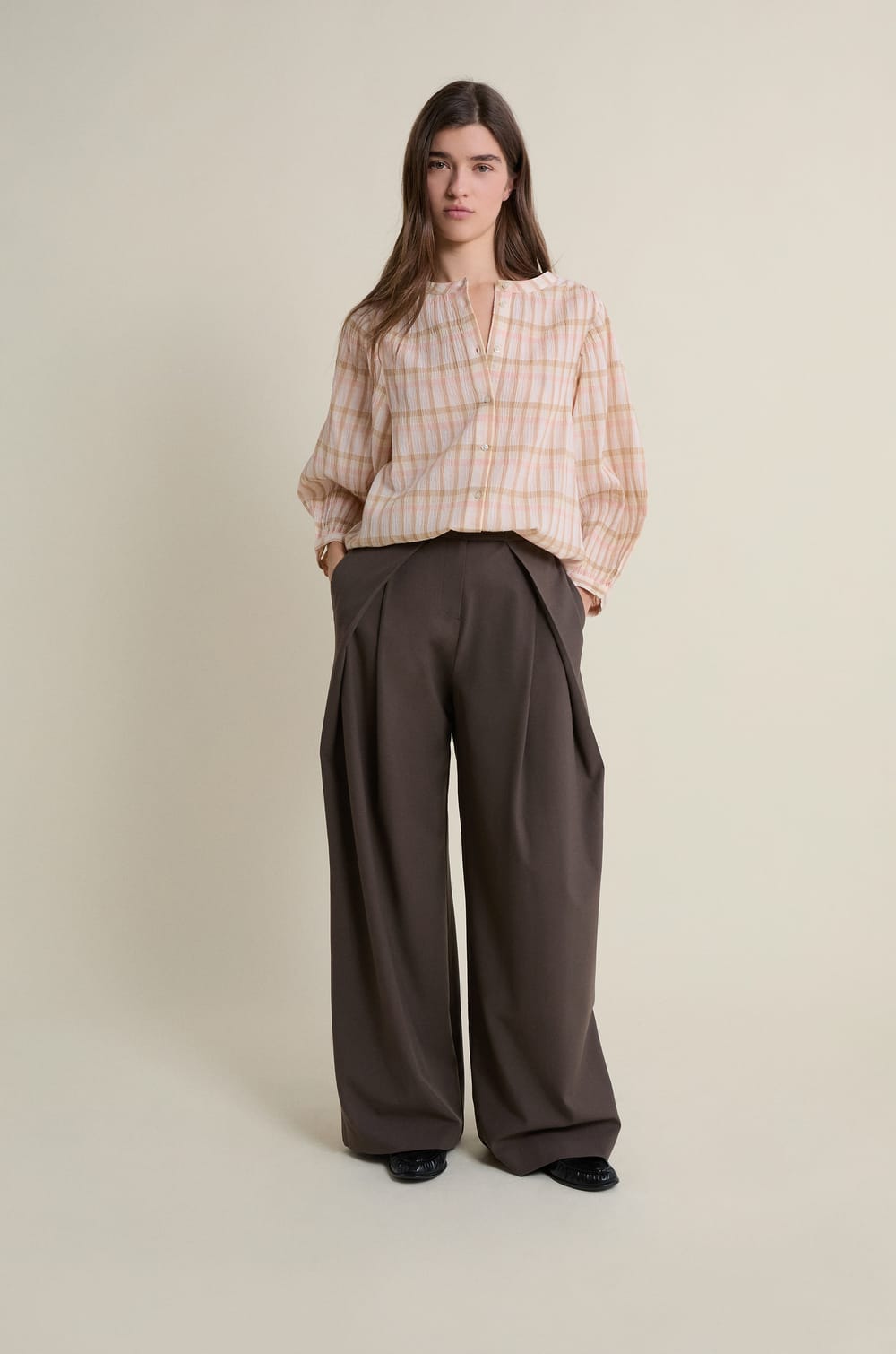 Checkered Cotton Blouse;${refinementColor}