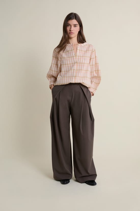 Blouse &agrave; carreaux en coton;${refinementColor}