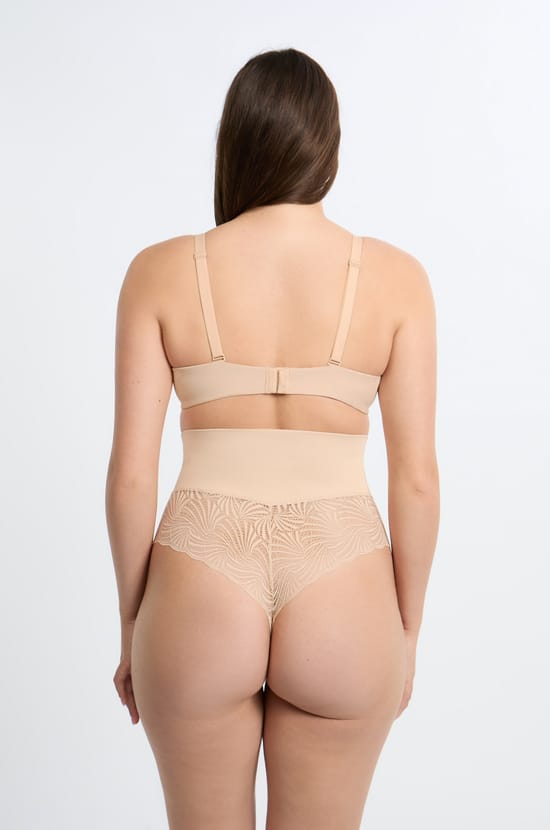 Tanga de talle alto moldeador con detalles de encaje - Sujeción media;${refinementColor}
