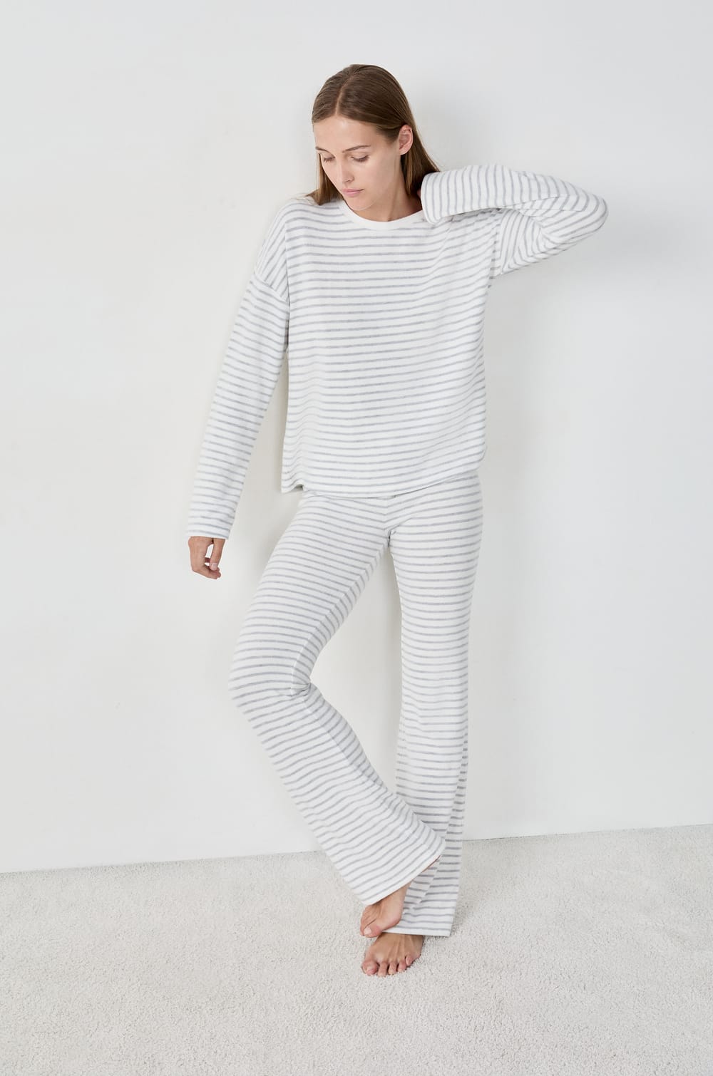 Sweatshirt &agrave; rayures;${refinementColor}