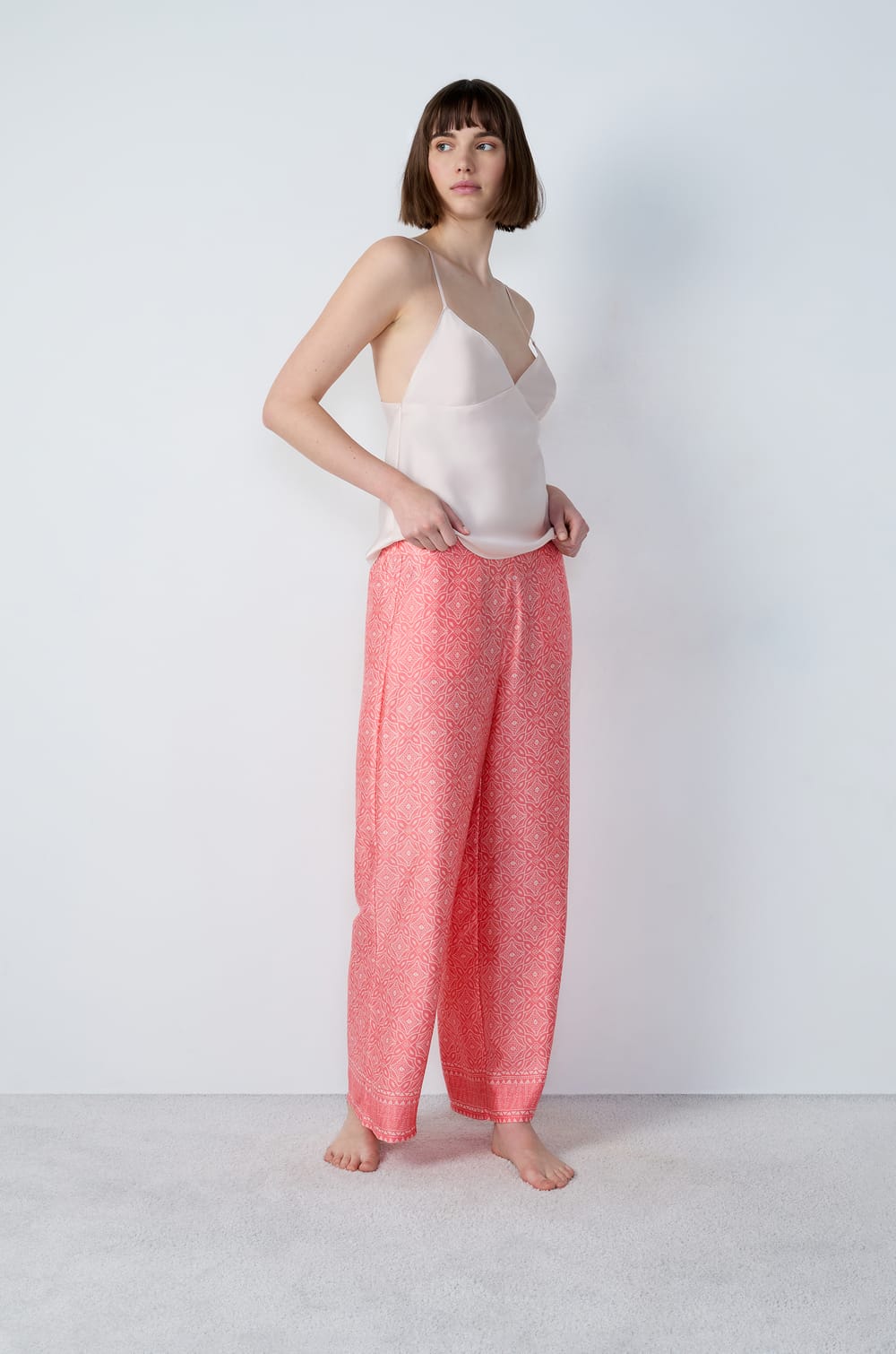 3-Piece Patterned Satin Pajamas;${refinementColor}