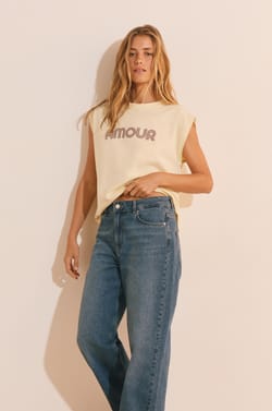 T-shirt sans manches avec inscription "amour" avec coton;${refinementColor}