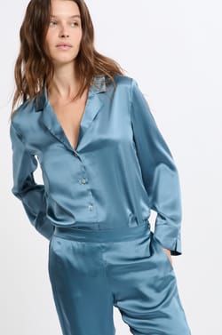 Chemise de pyjama manches longues en soie;${refinementColor}