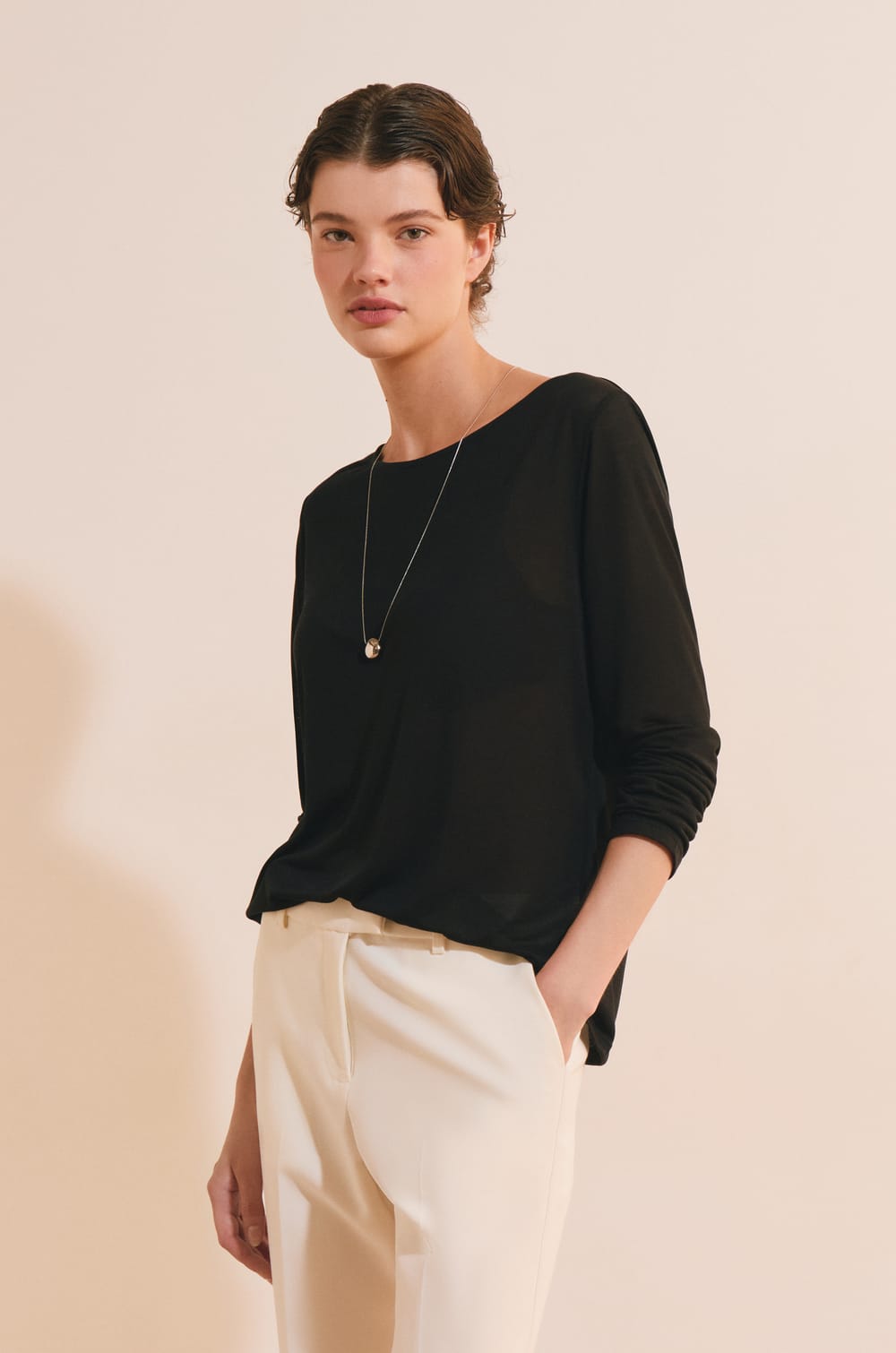 T-shirt col bateau manches longues;${refinementColor}