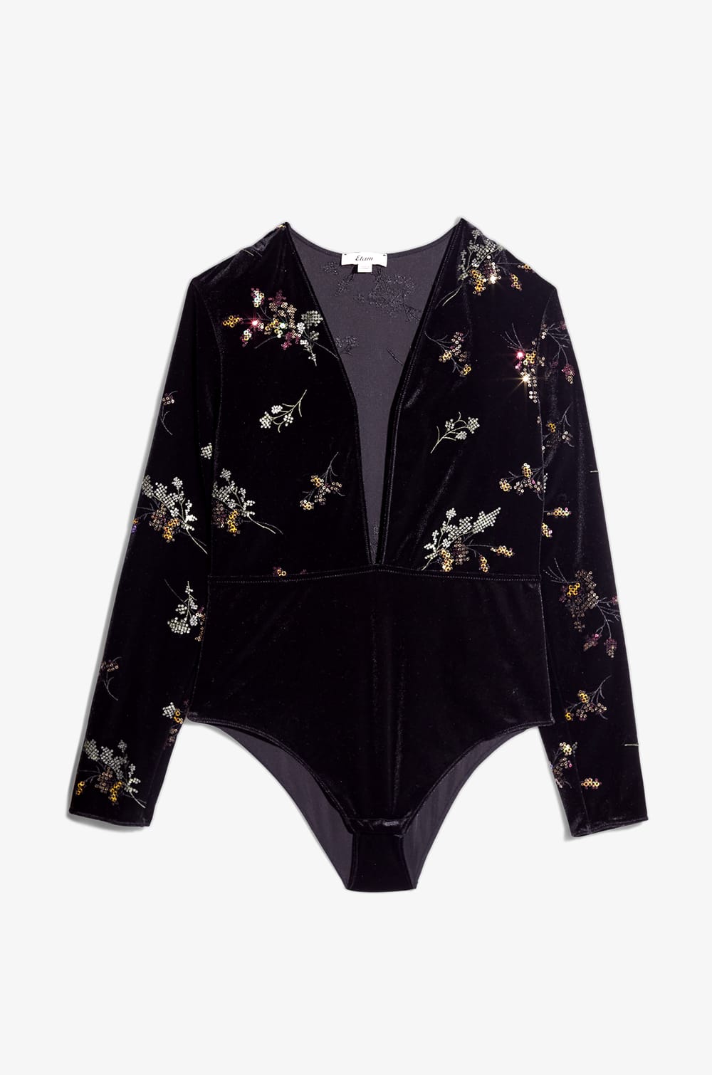 Embroidered Velvet Bodysuit;${refinementColor}