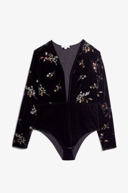 Embroidered Velvet Bodysuit;${refinementColor}