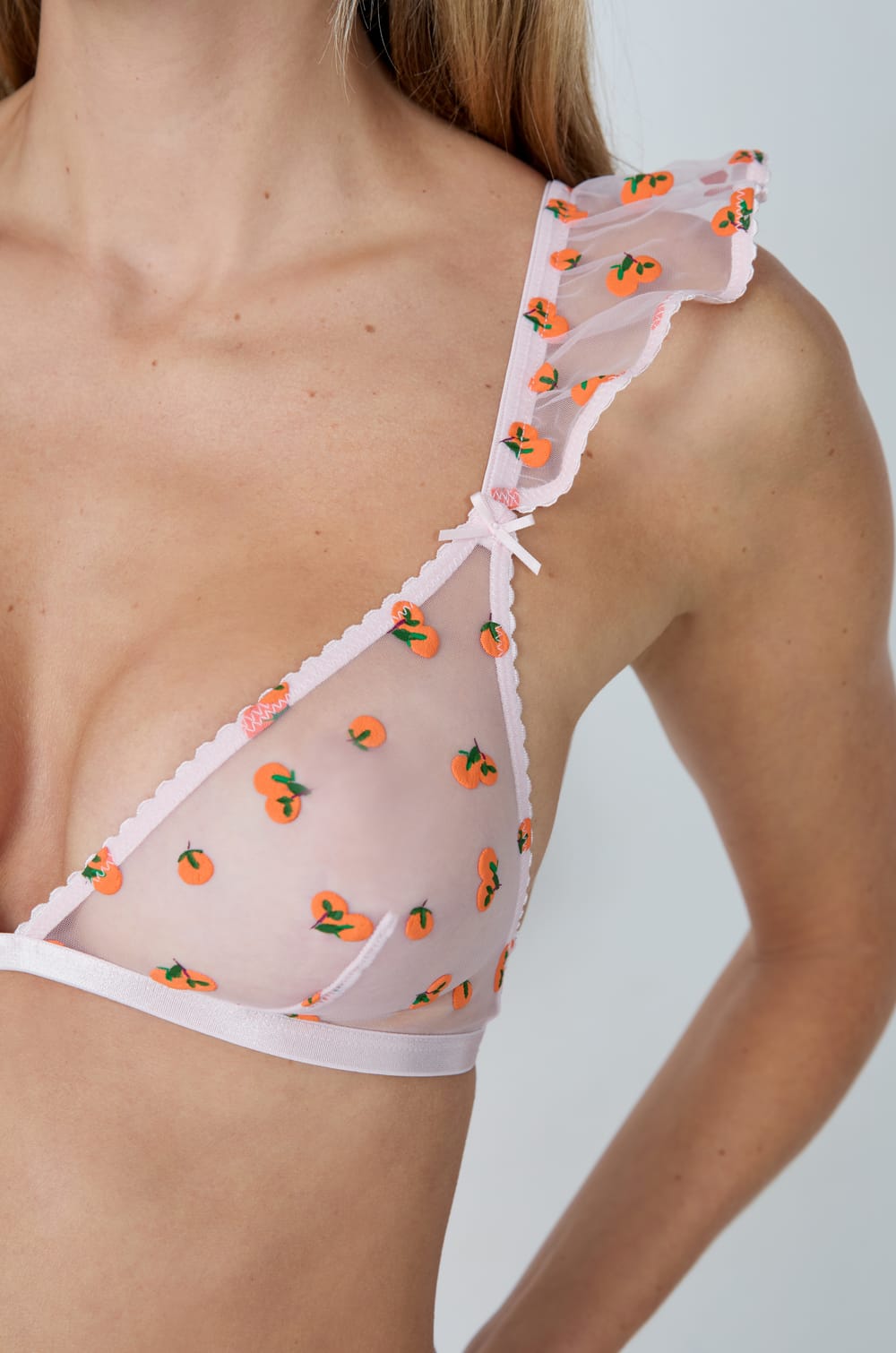 Orange Tulle Wireless Triangle Bra;${refinementColor}