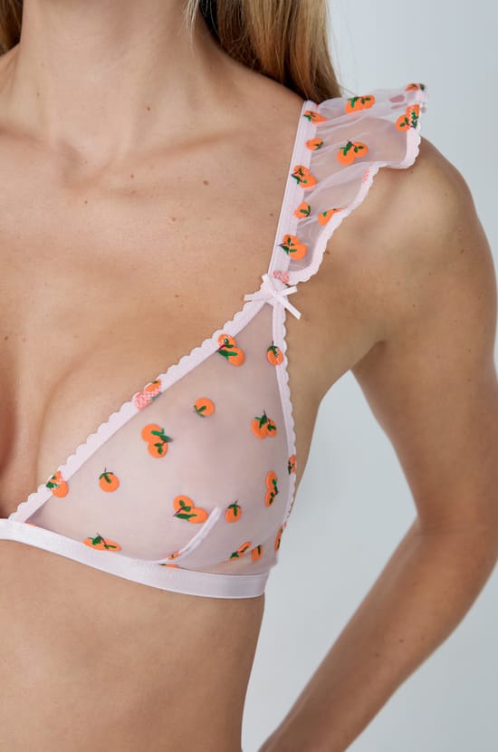 Orange Tulle Wireless Triangle Bra;${refinementColor}