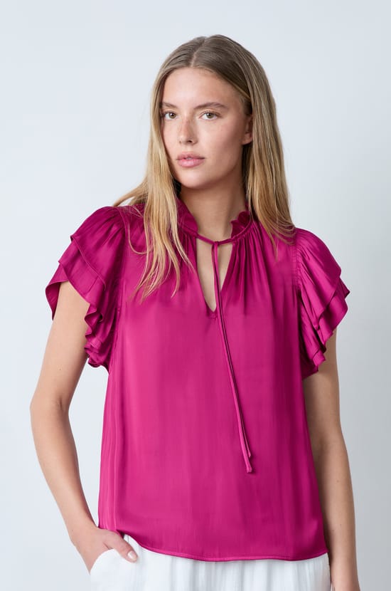 Blouse manches courtes satinée;${refinementColor}