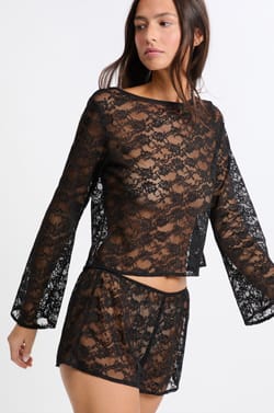 Top manches longues en dentelle transparent;${refinementColor}