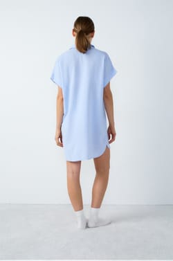 Short-Sleeved Linen Nightshirt;${refinementColor}