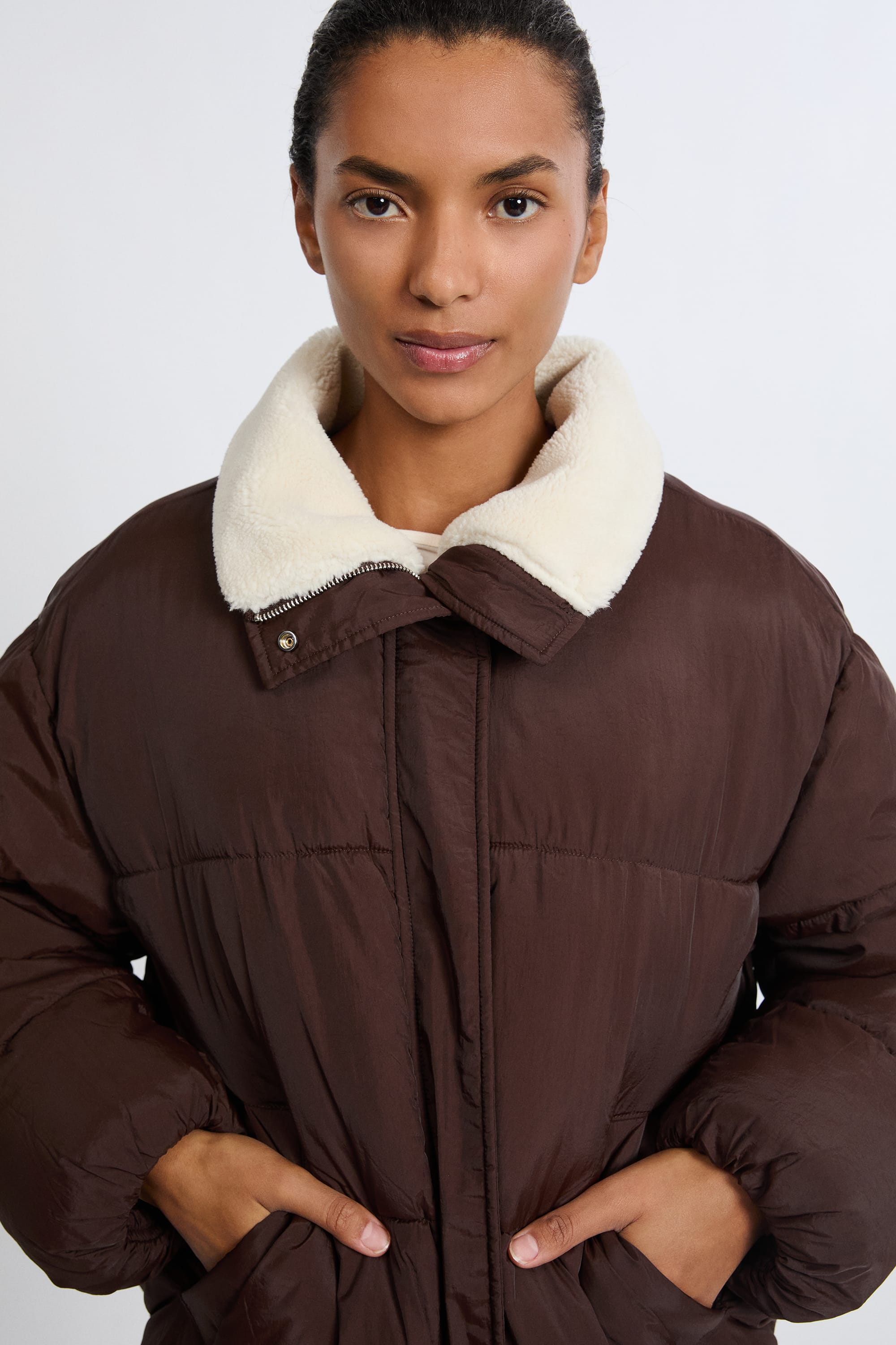 Heather ブラウン ショートブルゾン 650157 Heather（ヘザー） ブルゾン アウター バルーンショートブルゾン