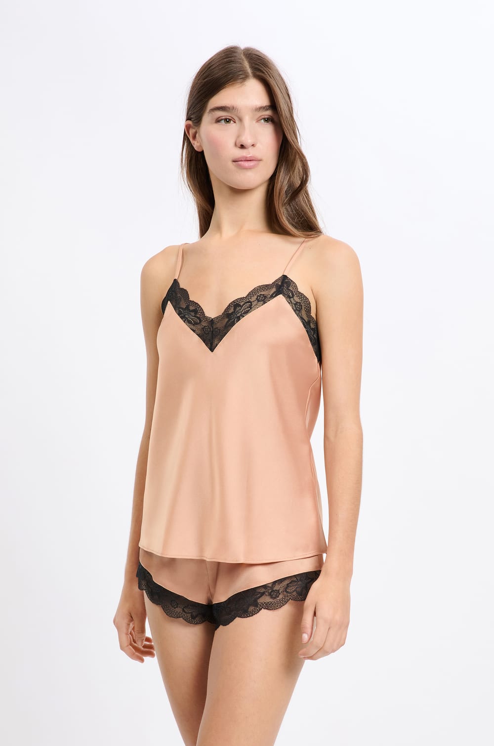 Satin Camisole with Lace Details;${refinementColor}