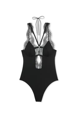 Body dos nu en microfibre et dentelle;${refinementColor}