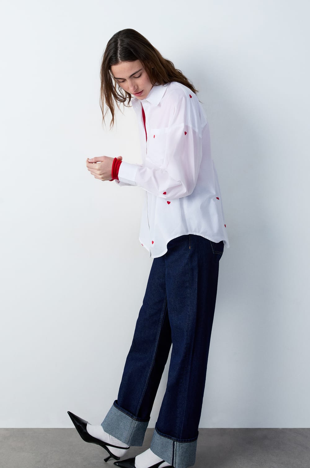 Long-sleeved shirt with heart print;${refinementColor}