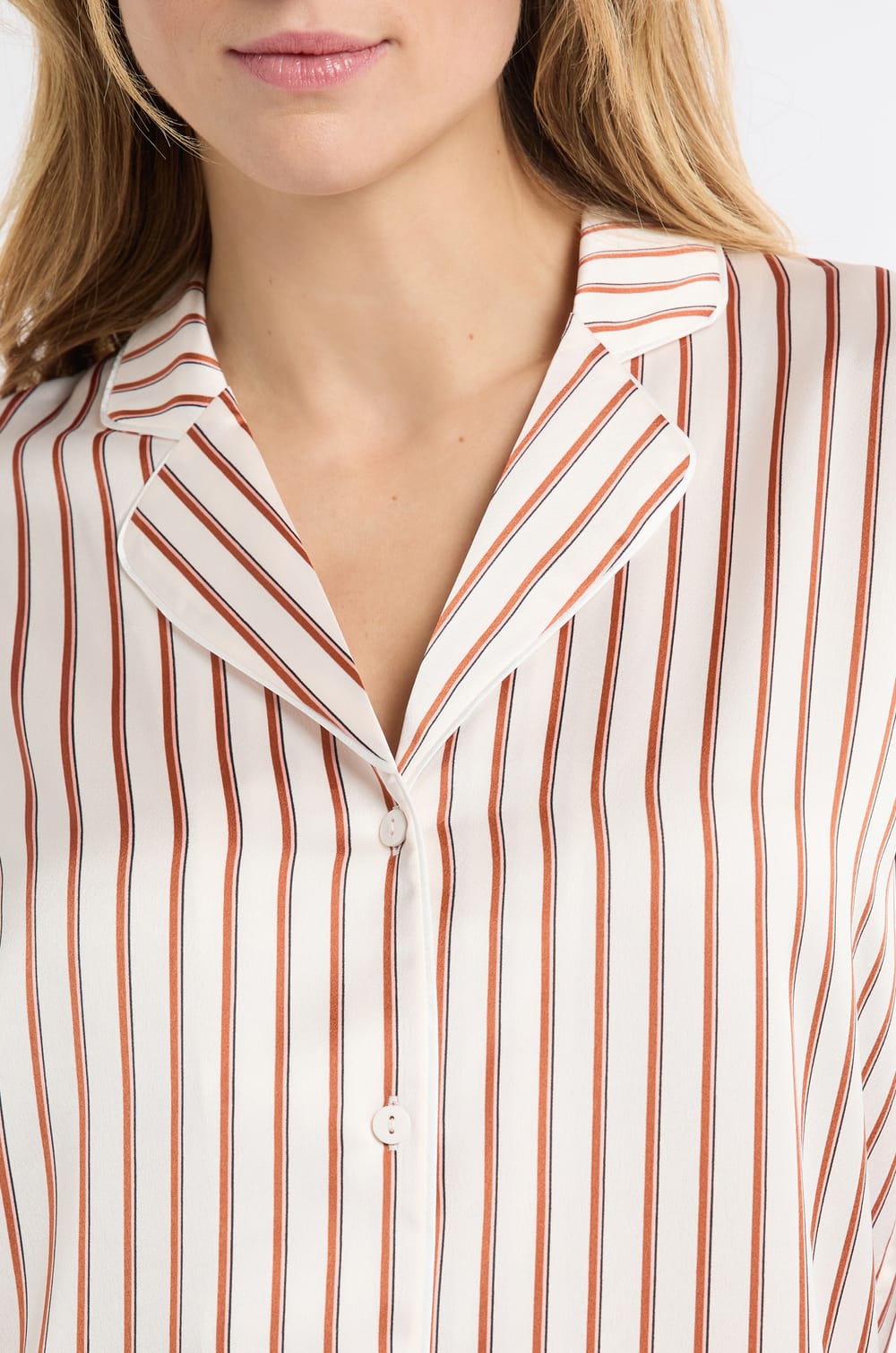 Striped Satin Pyjama Shirt;${refinementColor}