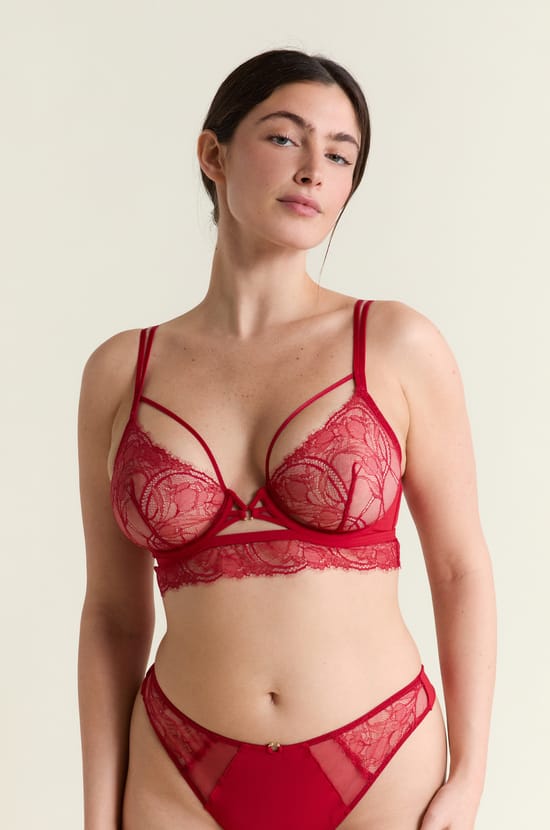 Soutien-gorge bustier en dentelle et liens;${refinementColor}