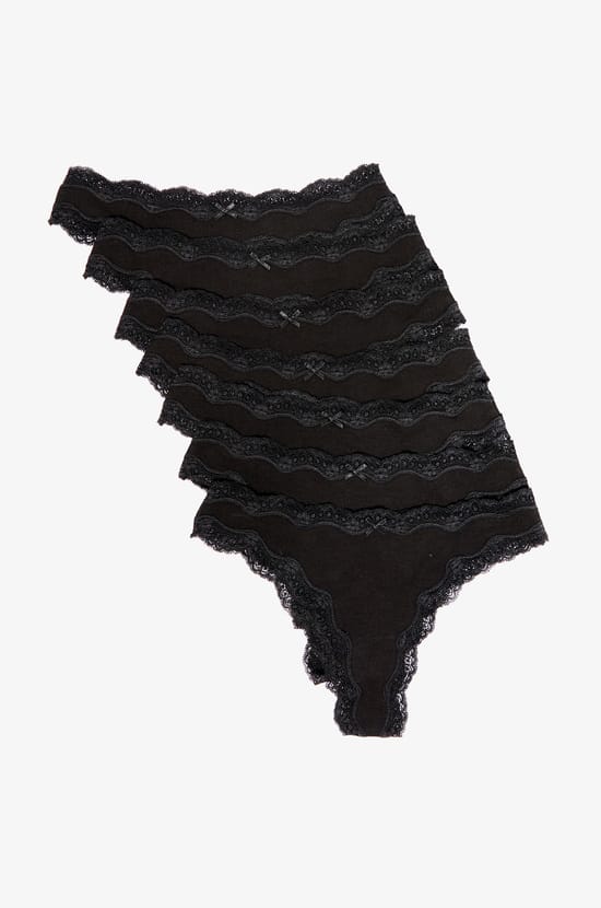 Pack of 7 Cotton and Lace Thongs;${refinementColor}