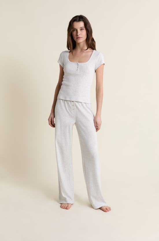 T-shirt de pyjama manches courtes en coton en pointelle;${refinementColor}