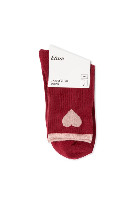 Ribbed Socks with Cotton Heart Pattern;${refinementColor}