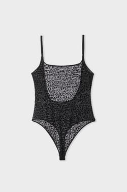 Leopard Flocked Tulle Bodysuit;${refinementColor}