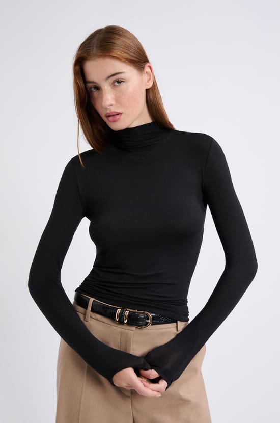 Top col roulé manches longues maille thermique;${refinementColor}