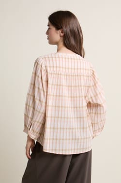 Blouse &agrave; carreaux en coton;${refinementColor}