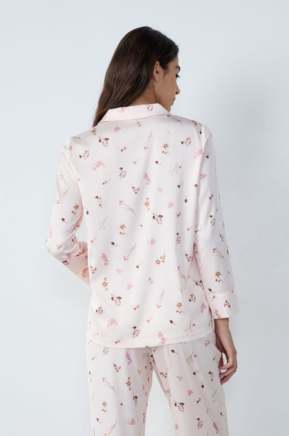 Patterned Satin Pajama Shirt;${refinementColor}