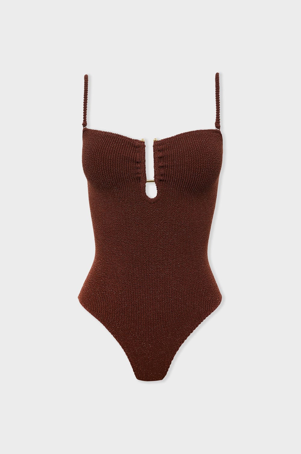 One-Piece Stretch Swimsuit with Metal Jewellery;${refinementColor}