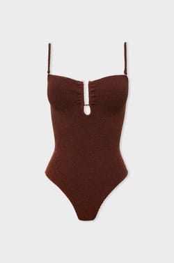 One-Piece Stretch Swimsuit with Metal Jewellery;${refinementColor}