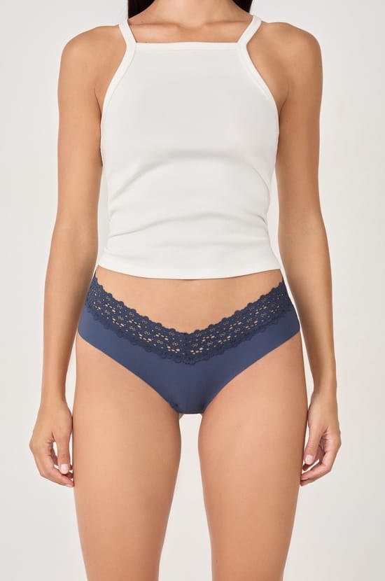 Hipster v-shape en microfibre et dentelle;${refinementColor}