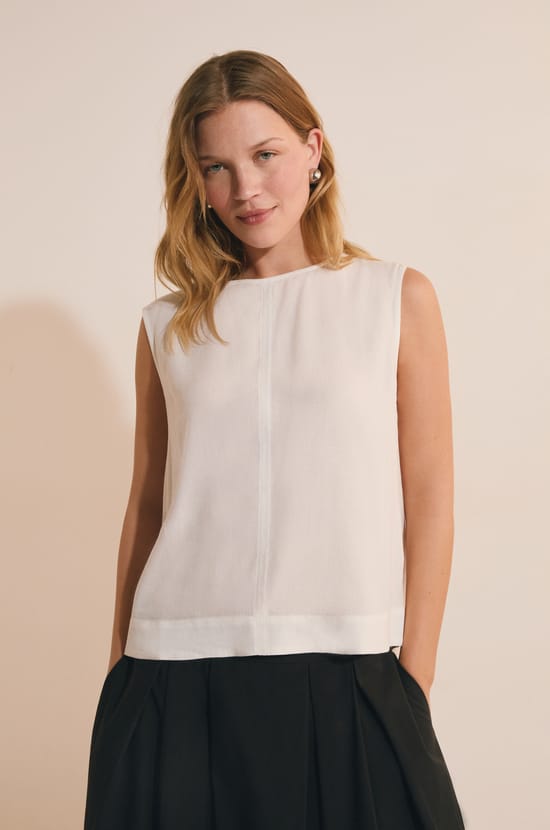 Sleeveless Top with Linen;${refinementColor}