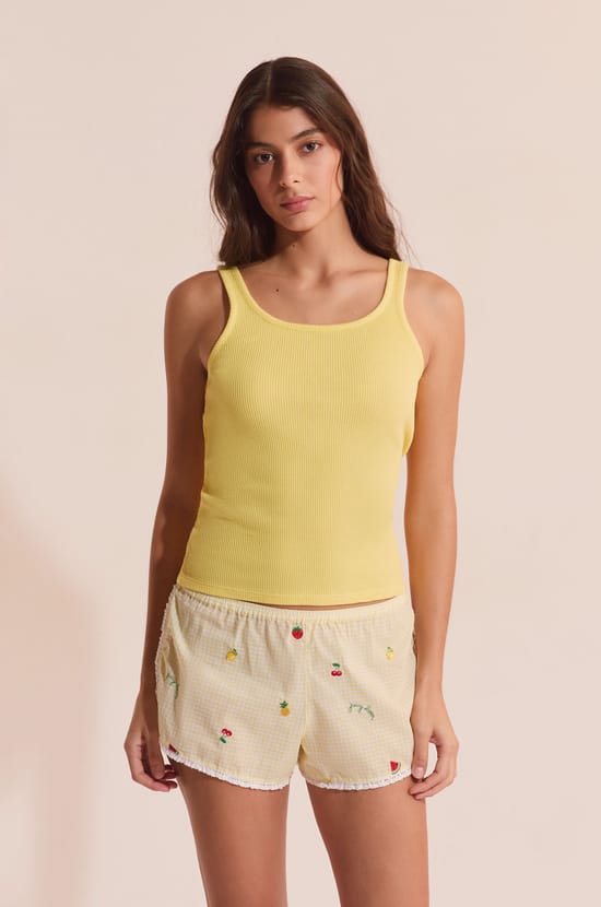Short de pyjama vichy en coton &agrave; motifs fruits;${refinementColor}