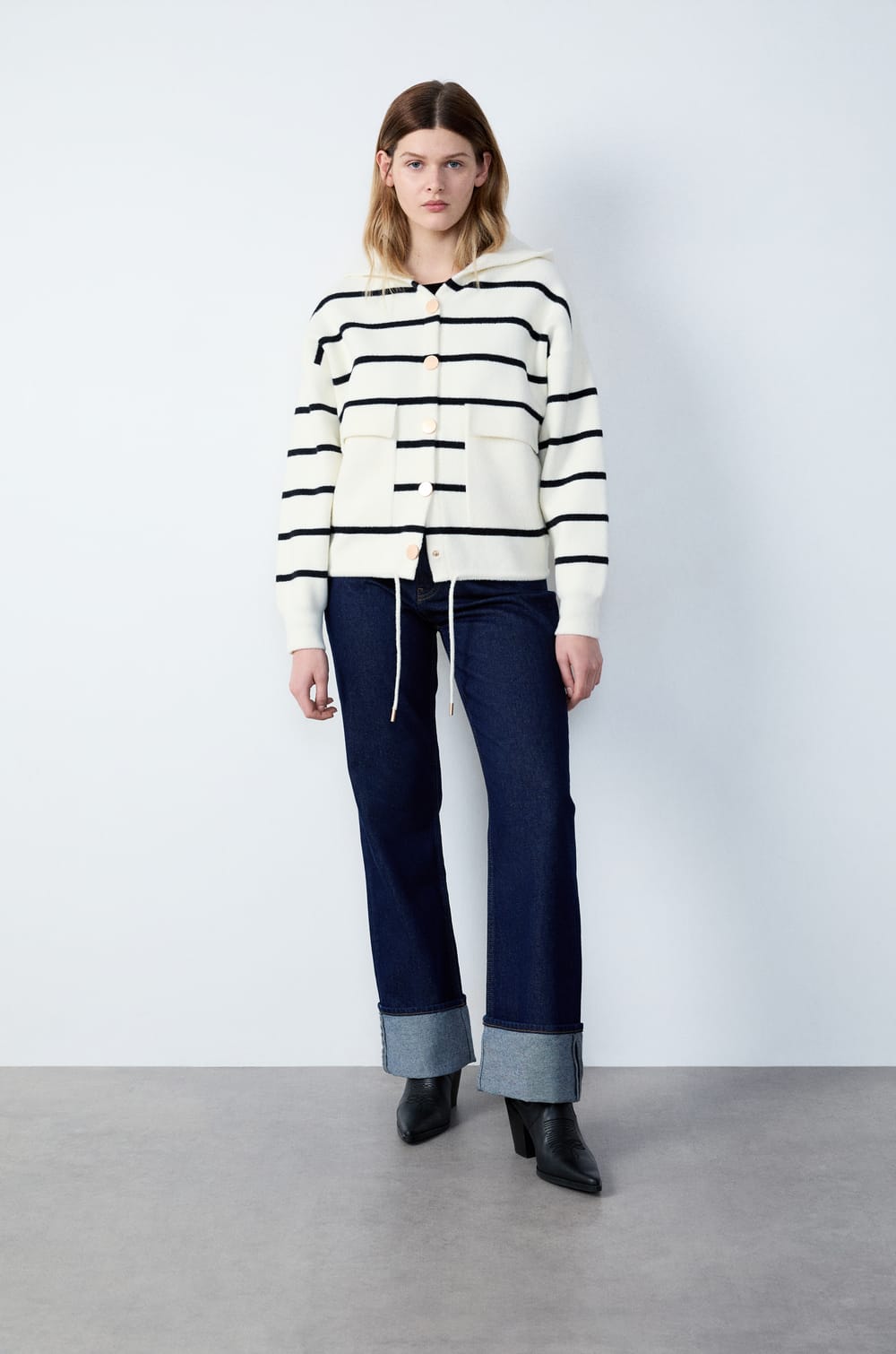 Hooded Striped Cardigan;${refinementColor}