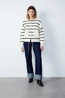 Hooded Striped Cardigan;${refinementColor}