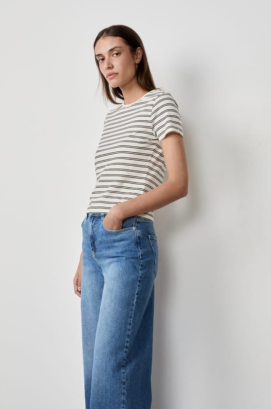 Short-sleeved striped cotton T-shirt;${refinementColor}