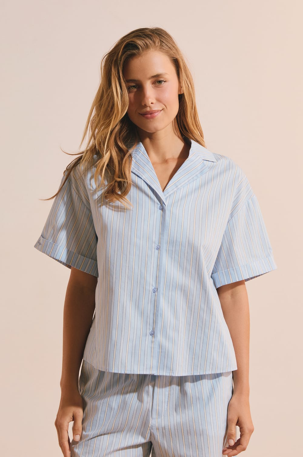 Chemise de pyjama en coton &agrave; rayures;${refinementColor}