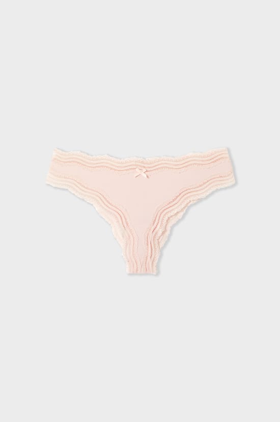 Microfibre tanga with lace trim;${refinementColor}