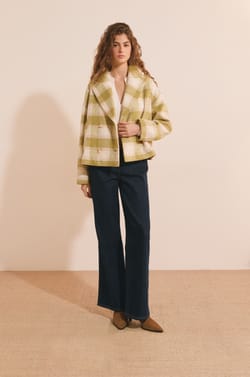 Manteau court &agrave; carreaux;${refinementColor}