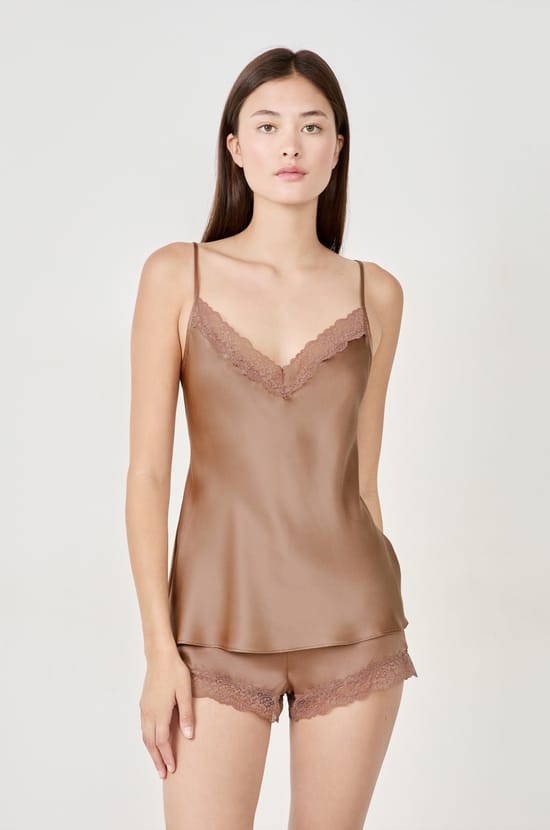 Top de tirantes de seda con detalles de encaje;${refinementColor}