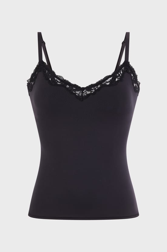 Camisole in microfibre and lace with integrated bralette and pads;${refinementColor}