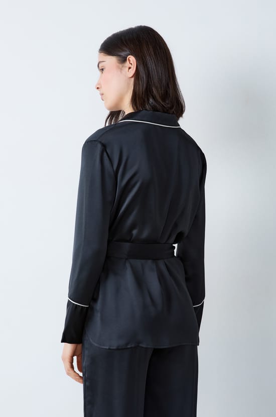 Satin Pyjama Shirt with Tie;${refinementColor}