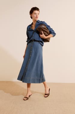 Jupe midi en jean;${refinementColor}
