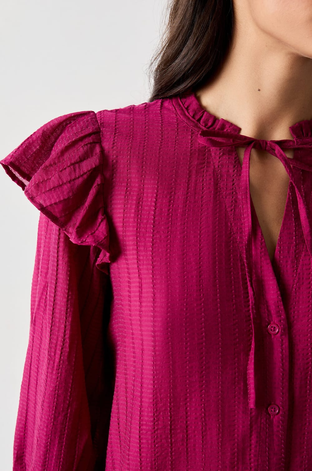 Long-sleeved shirt with ruffles;${refinementColor}